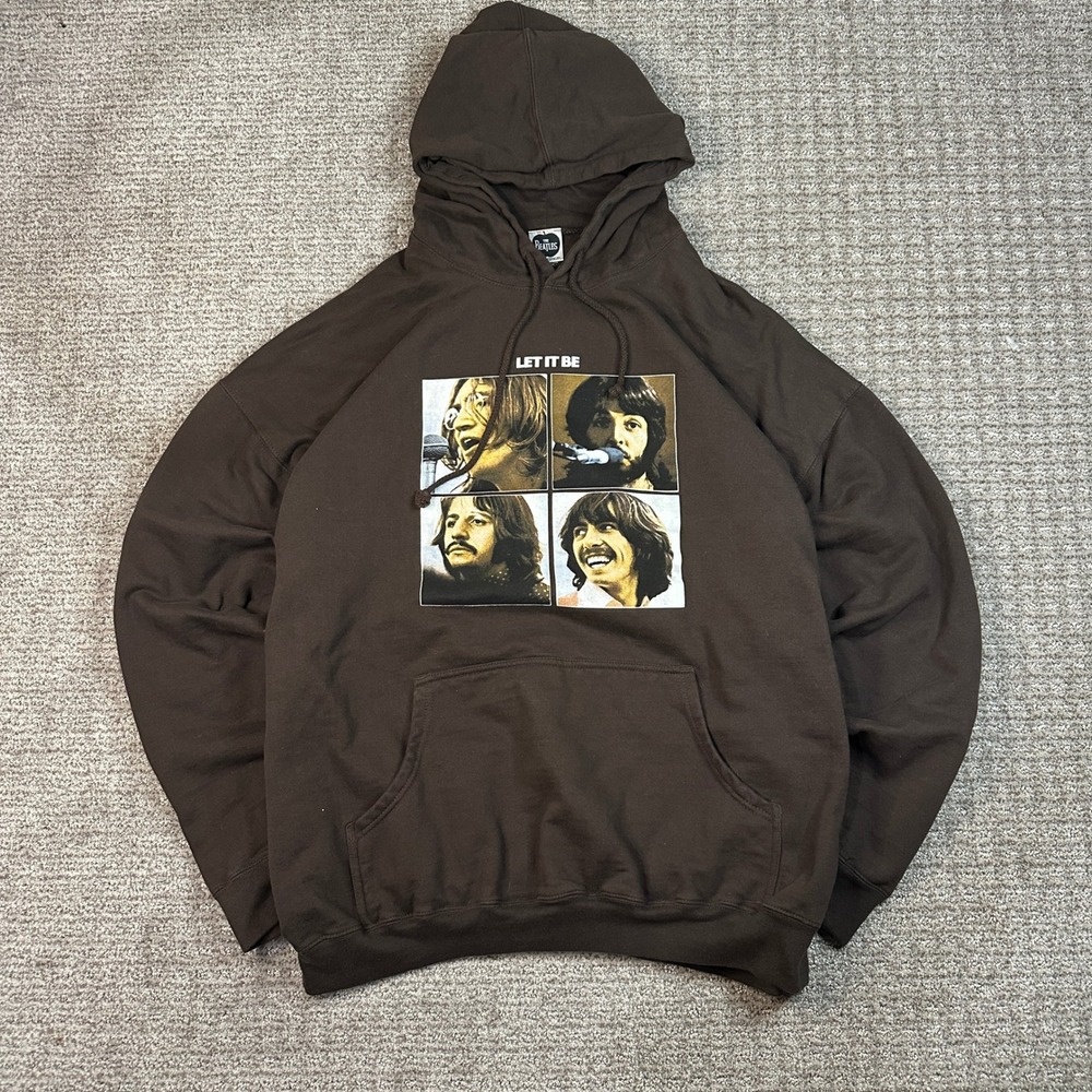 Vintage Y2K The Beatles Let It Be Brown Graphic Pullover Hoodie Mens 2XL Apple